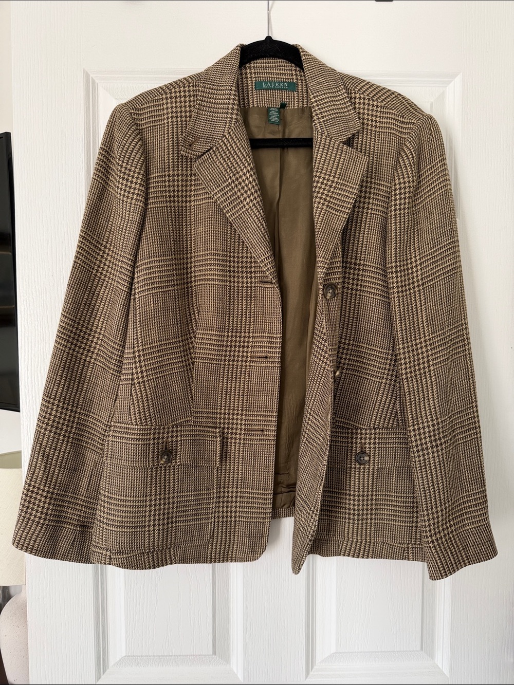 Lauren Ralph Lauren Tan and Brown Glen Plaid Blazer